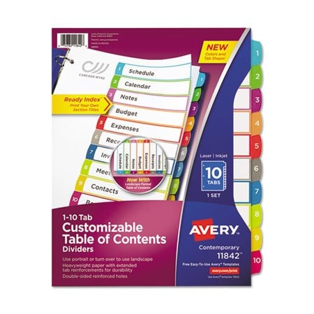 Avery Dennison Avery, CUSTOMIZABLE TOC READY INDEX MULTICOLOR DIVIDERS, 1-10, LETTER 11842
